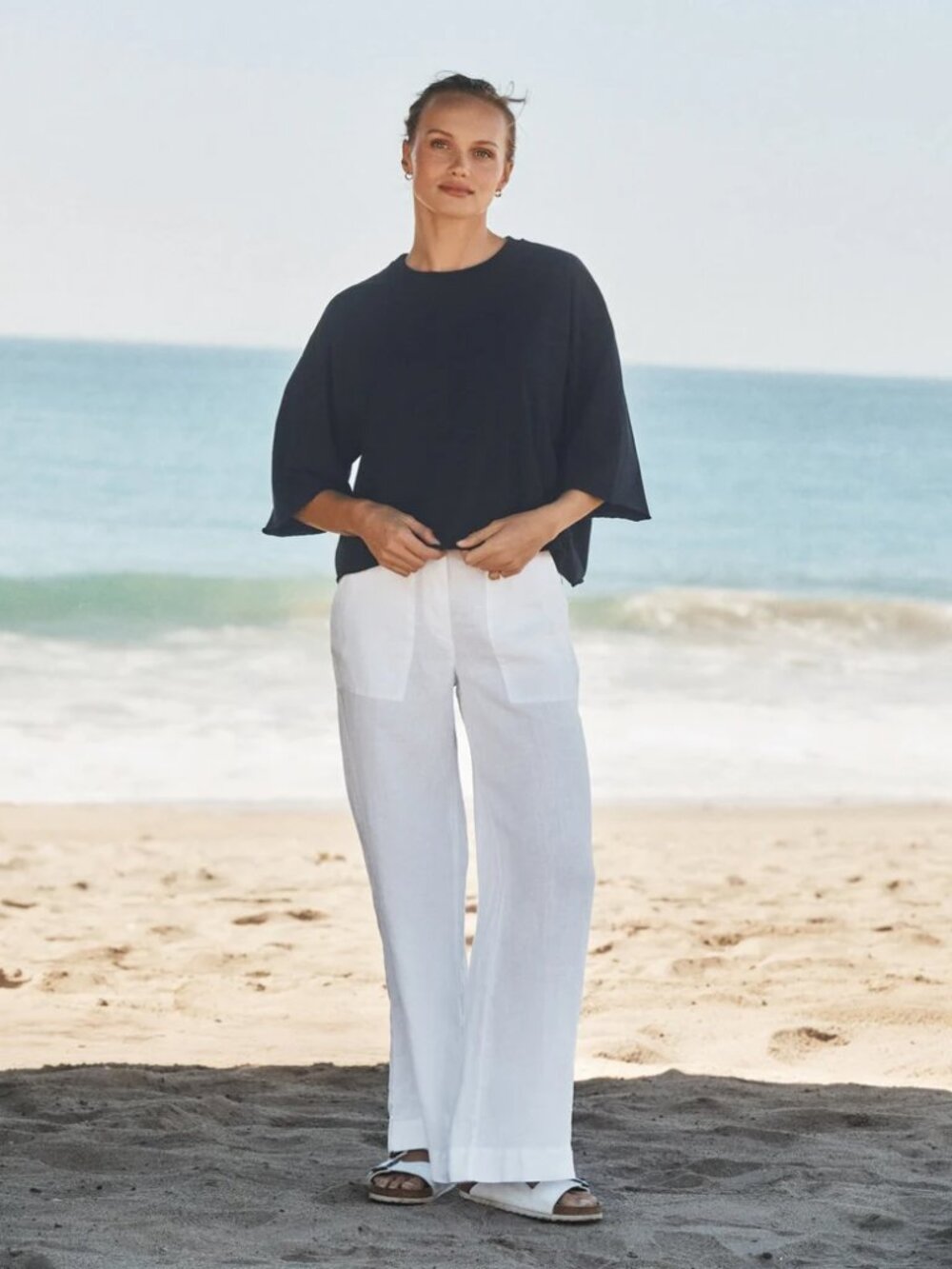 Frank & Eileen Madeline Pull-On Linen Pant in White - NWOT - Size Small